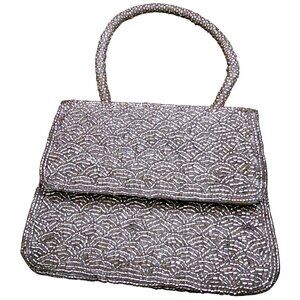 Handcrafted Silver Beaded Evening Bag With Detachable Strap & Magnetic Closure B